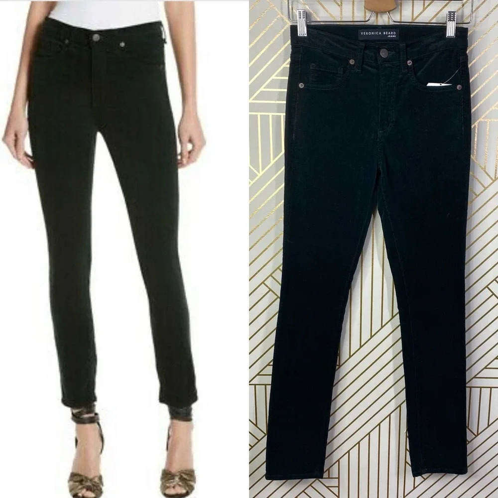 Veronica Beard Kate 10” Skinny‎ Corduroy Jeans in Forest Green Size US 24